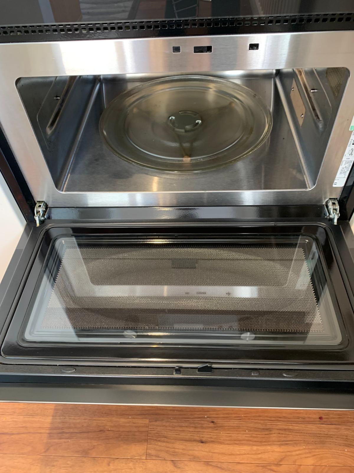 Spotless interior of a stainless steel microwave